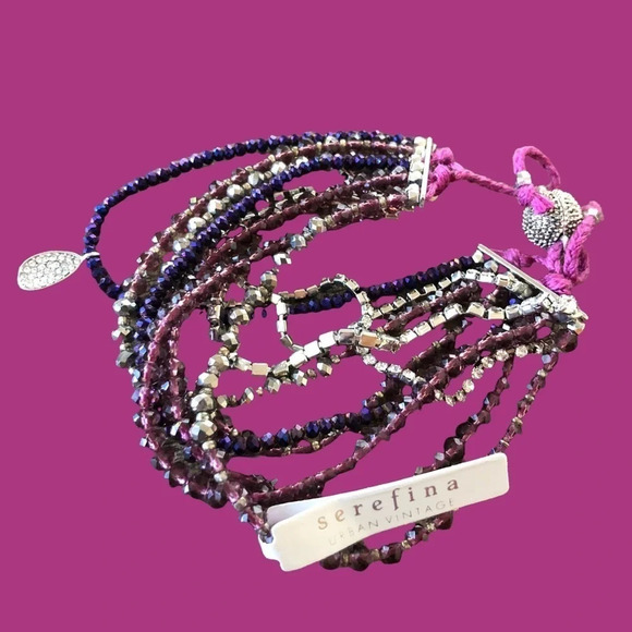 NWT Serafina 10-1 Chain Purple Silver Rhinestone Magnet Bracelet Adjustable New - Picture 2 of 5